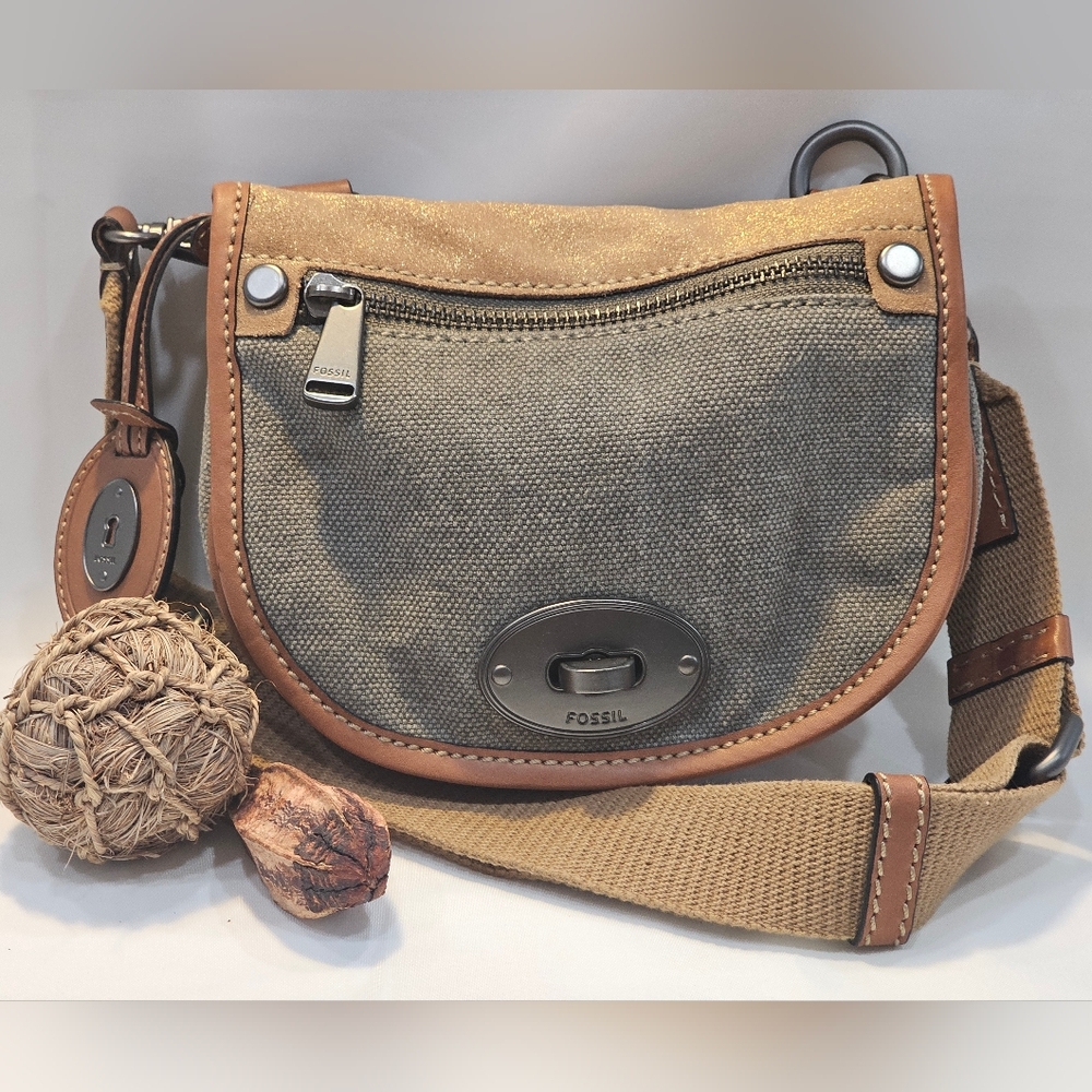 🐿 Fossil Emilia Crossbody Bag - Leather & Canvas